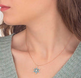 Aquamarin Stein Narzisse Blume Halskette, 925 Sterling Silber, Rose Vergoldet – Bestes Geschenk - Ermus Gold