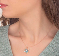 Aquamarin Stein Narzisse Blume Halskette, 925 Sterling Silber, Rose Vergoldet – Bestes Geschenk - Ermus Gold