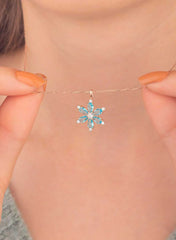 Aquamarin Stein Narzisse Blume Halskette, 925 Sterling Silber, Rose Vergoldet – Bestes Geschenk - Ermus Gold