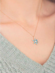 Aquamarin Stein Narzisse Blume Halskette, 925 Sterling Silber, Rose Vergoldet – Bestes Geschenk - Ermus Gold