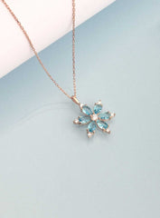 Aquamarin Stein Narzisse Blume Halskette, 925 Sterling Silber, Rose Vergoldet – Bestes Geschenk - Ermus Gold