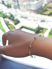 Ermus Gold - Armband Damen aus 14K Gold mit Perlen und Türkis, Länge 19 cm, Zertifiziert - Ermus Gold