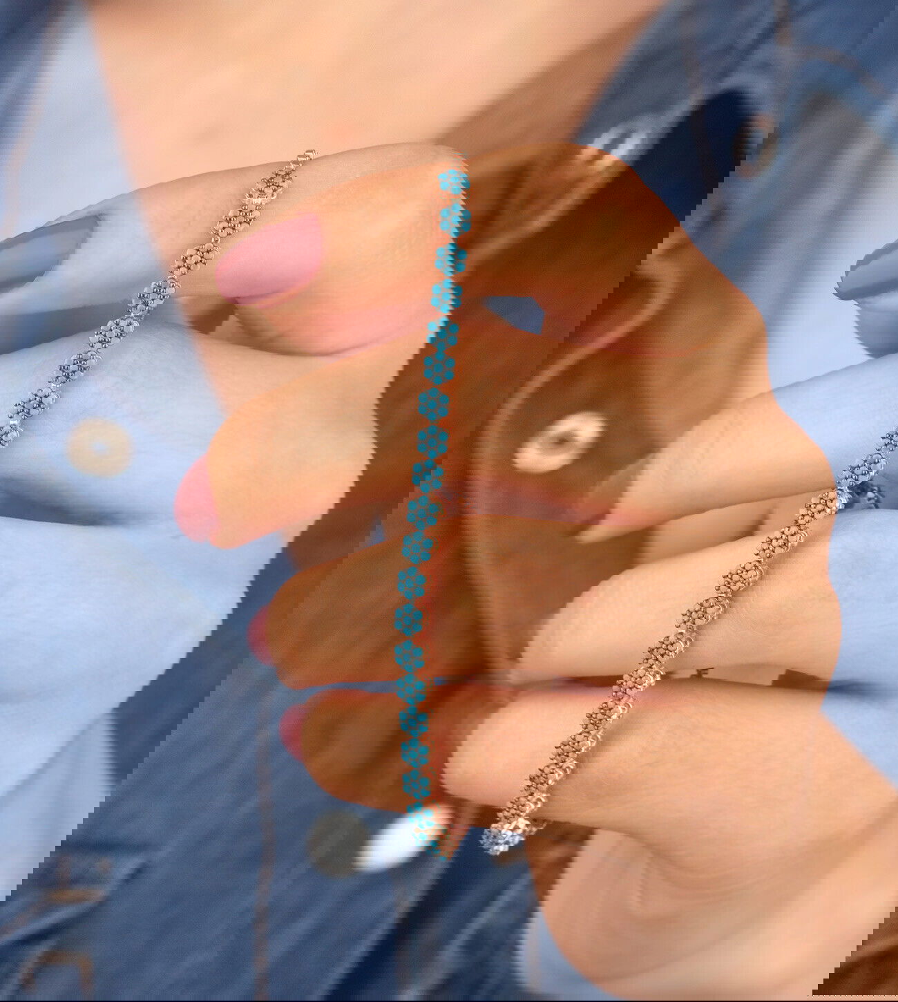 Ermus Gold - Armband Damen aus 925 Silber mit Türkis Stein, Rose Vergoldet, Einstellbar 18-21 cm - Ermus Gold