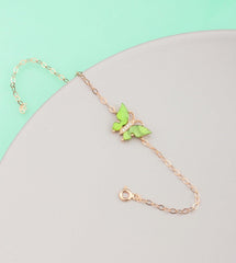 Ermus Gold - Armband Damen aus 925 Sterlingsilber mit grünem Perlenstein und Schmetterling, Rose Vergoldet - Ermus Gold