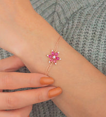 Ermus Gold - Armband Damen mit Rubin und Narzisse, 925 Sterlingsilber, Rose Vergoldet, Handgemacht - Ermus Gold