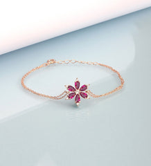 Ermus Gold - Armband Damen mit Rubin und Narzisse, 925 Sterlingsilber, Rose Vergoldet, Handgemacht - Ermus Gold