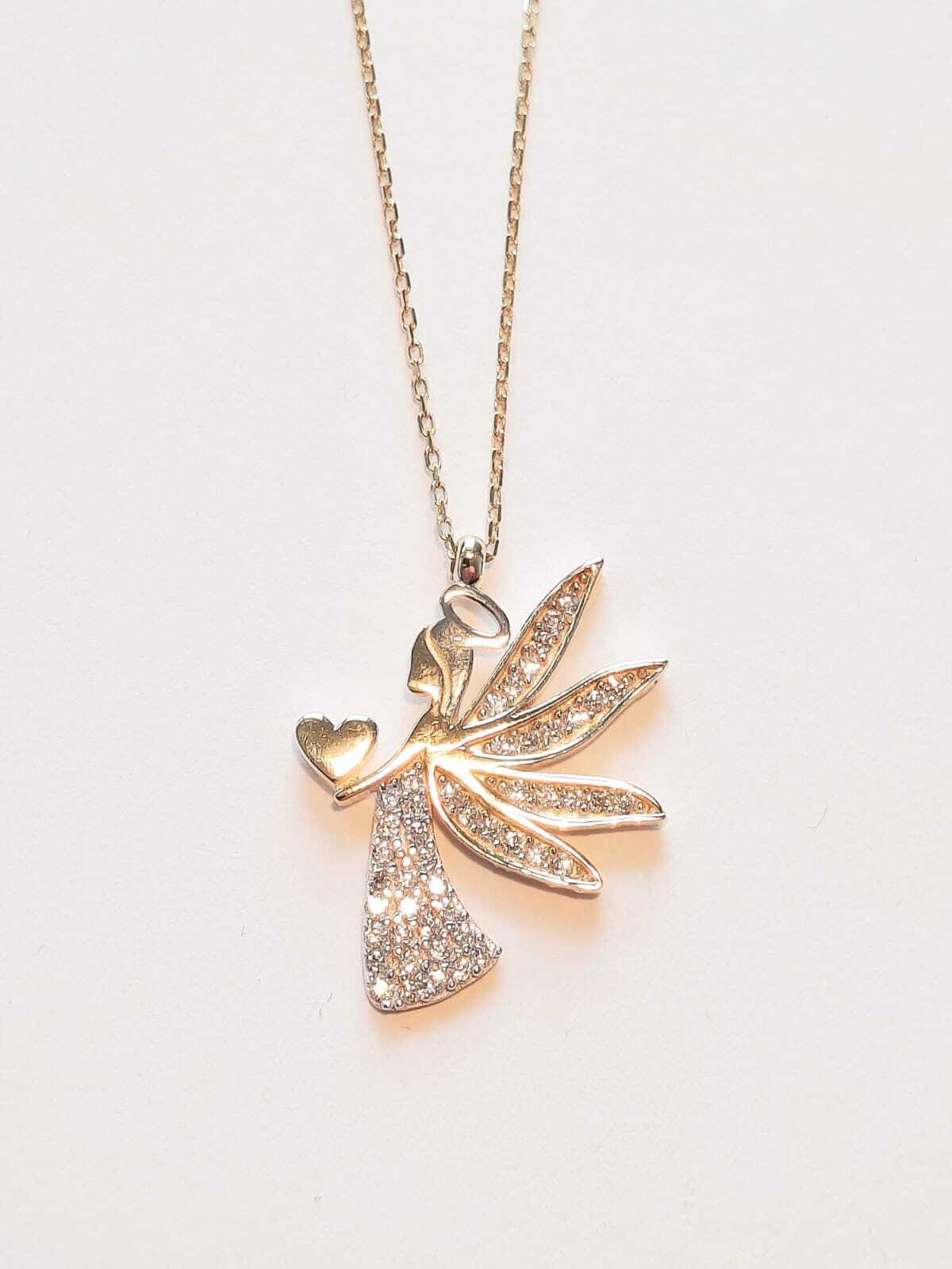 Ermus Gold - Damen Halskette mit Geflügeltem Engel, 14K 585 Gelbgold, Edles Design - Ermus Gold