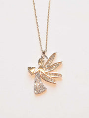 Ermus Gold - Damen Halskette mit Geflügeltem Engel, 14K 585 Gelbgold, Edles Design - Ermus Gold