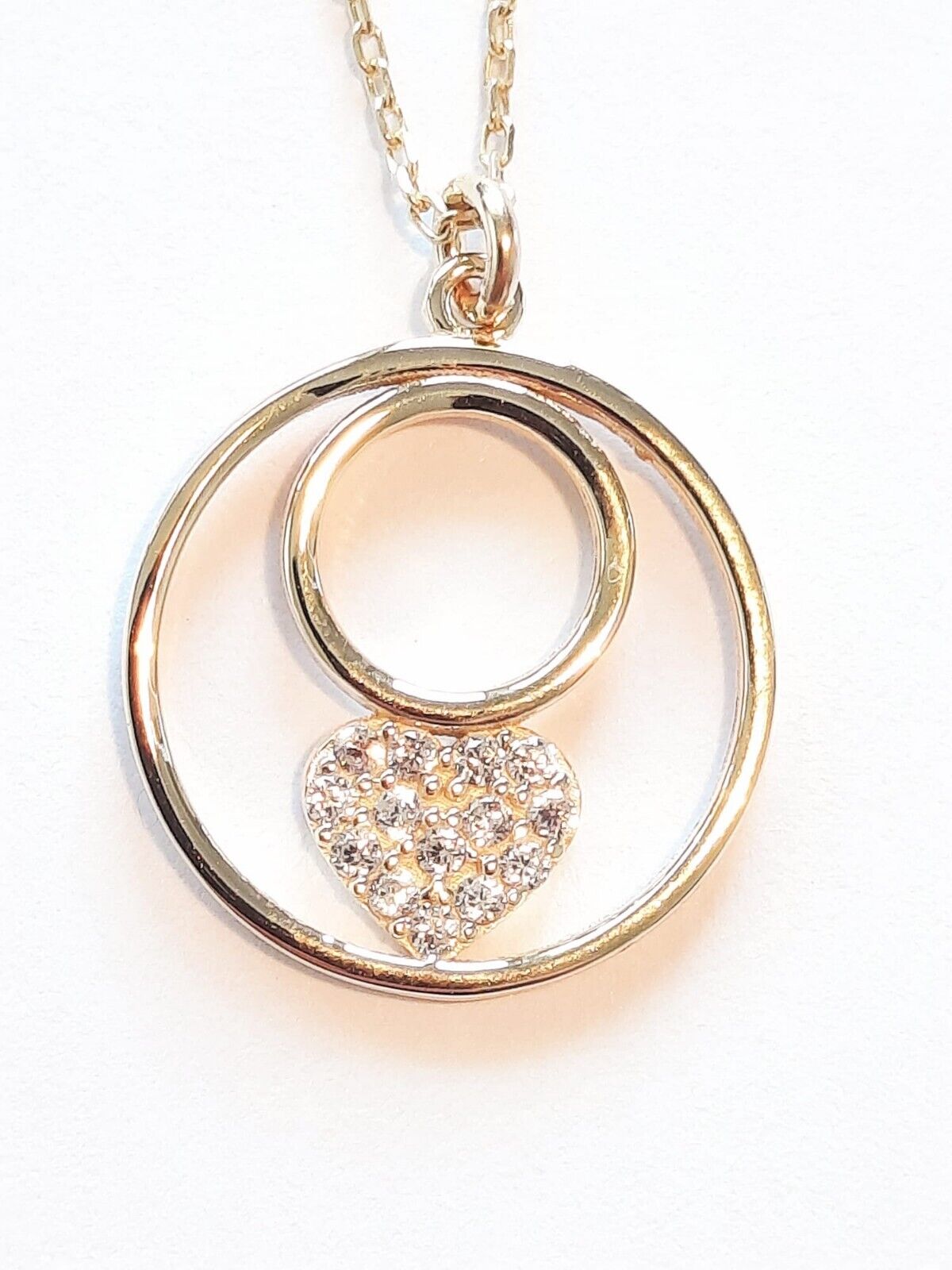 Ermus Gold – 14 Karat Herz im Kreis Goldkette, Weißer Zirkon, Zertifiziert, 42 cm - Ermus Gold