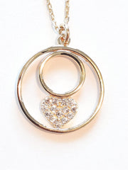 Ermus Gold – 14 Karat Herz im Kreis Goldkette, Weißer Zirkon, Zertifiziert, 42 cm - Ermus Gold