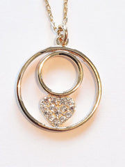 Ermus Gold – 14 Karat Herz im Kreis Goldkette, Weißer Zirkon, Zertifiziert, 42 cm - Ermus Gold