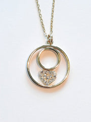 Ermus Gold – 14 Karat Herz im Kreis Goldkette, Weißer Zirkon, Zertifiziert, 42 cm - Ermus Gold