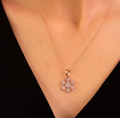 Ermus Gold – 925 Sterling Silber Mini Schneeflocke Halskette, Rose Vergoldet, Handgemacht - Ermus Gold
