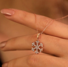 Ermus Gold – 925 Sterling Silber Mini Schneeflocke Halskette, Rose Vergoldet, Handgemacht - Ermus Gold