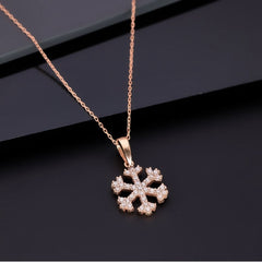 Ermus Gold – 925 Sterling Silber Mini Schneeflocke Halskette, Rose Vergoldet, Handgemacht - Ermus Gold