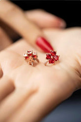Ermus Gold – 925 Sterlingsilber Rubin Kleeblatt Ohrringe, Rose Vergoldet, Handgemachter Schmuck - Ermus Gold