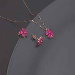 Ermus Gold – 925 Sterlingsilber Rubin Kleeblatt Ohrringe, Rose Vergoldet, Handgemachter Schmuck - Ermus Gold