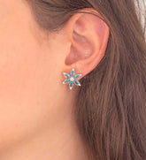 Ermus Gold – Aquamarin Stein Narzisse Blumen Ohrringe 925 Sterling Silber Rose Vergoldet – Handgemachter Schmuck - Ermus Gold