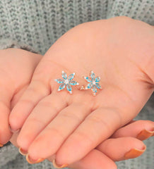 Ermus Gold – Aquamarin Stein Narzisse Blumen Ohrringe 925 Sterling Silber Rose Vergoldet – Handgemachter Schmuck - Ermus Gold