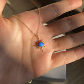 Ermus Gold – Blau Opal Stein Sonne Halskette 925 Sterlingsilber, Rose Vergoldet - Ermus Gold