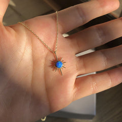 Ermus Gold – Blau Opal Stein Sonne Halskette 925 Sterlingsilber, Rose Vergoldet - Ermus Gold