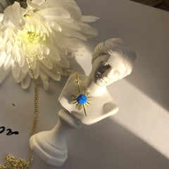 Ermus Gold – Blau Opal Stein Sonne Halskette 925 Sterlingsilber, Rose Vergoldet - Ermus Gold