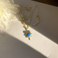 Ermus Gold – Blau Opal Stein Sonne Halskette 925 Sterlingsilber, Rose Vergoldet - Ermus Gold