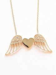 Ermus Gold Halskette: Wunderschöne Goldkette mit geflügeltem Herz-Anhänger aus 14 Karat Gelbgold. - Ermus Gold