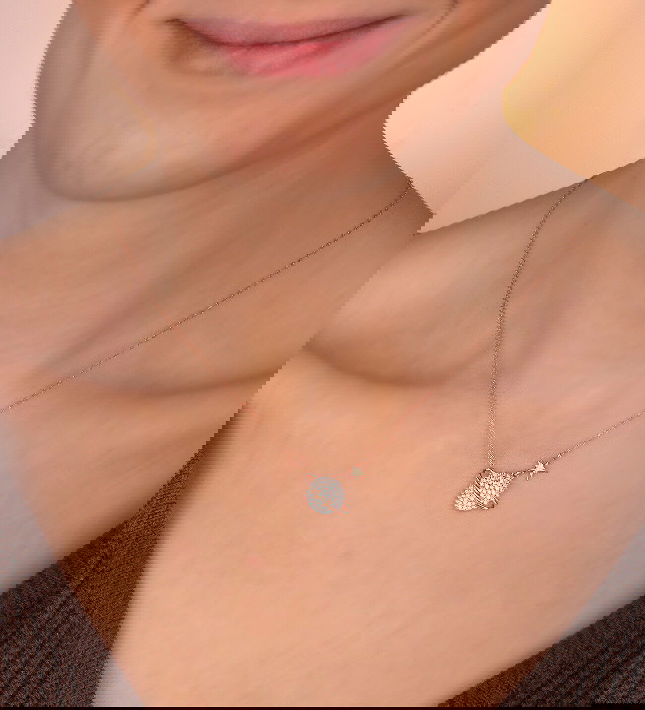 Ermus Gold – Planetenkette Rose vergoldet aus 925 Sterling Silber – Handgemachter Schmuck für Damen - Ermus Gold