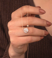 Ermus Gold – Planetenkette Rose vergoldet aus 925 Sterling Silber – Handgemachter Schmuck für Damen - Ermus Gold