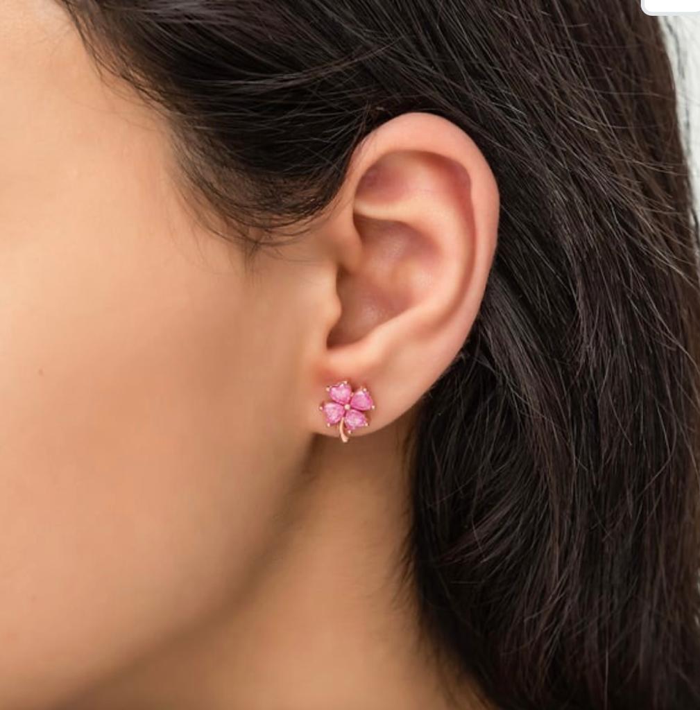 Ermus Gold – Rosa Kleeblatt Ohrringe aus 925 Sterlingsilber, Handgefertigter Schmuck - Ermus Gold