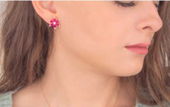 Ermus Gold – Rubin Stein Narzisse Blumen Ohrringe aus 925 Sterling Silber - Ermus Gold