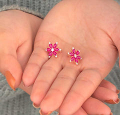 Ermus Gold – Rubin Stein Narzisse Blumen Ohrringe aus 925 Sterling Silber - Ermus Gold