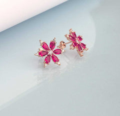 Ermus Gold – Rubin Stein Narzisse Blumen Ohrringe aus 925 Sterling Silber - Ermus Gold