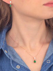 Ermus Gold – Smaragd Tropfen Halskette & Ohrringe Set 925 Sterlingsilber, Rose Vergoldet - Ermus Gold