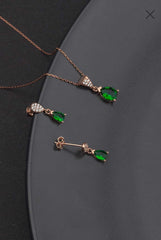 Ermus Gold – Smaragd Tropfen Halskette & Ohrringe Set 925 Sterlingsilber, Rose Vergoldet - Ermus Gold