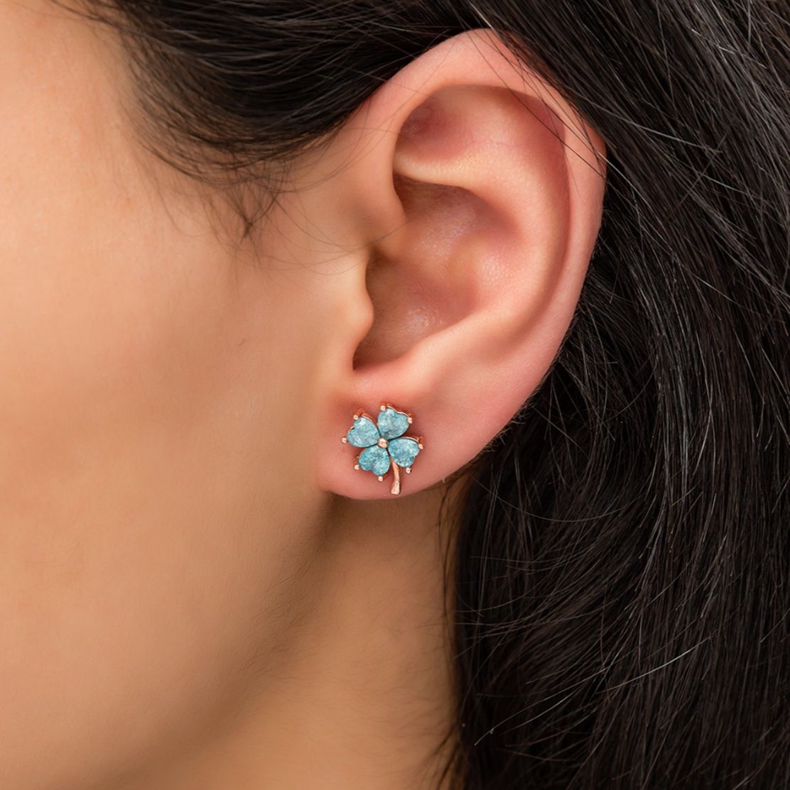 Ermus Türkis Stein Klee Ohrringe – 925 Sterlingsilber, Handgefertigtes Schmuckstück, Perfektes Geschenk - Ermus Gold