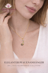 Halskette Damen Pfau, 14K Gelbgold, Weißer Zirkon KLF0181