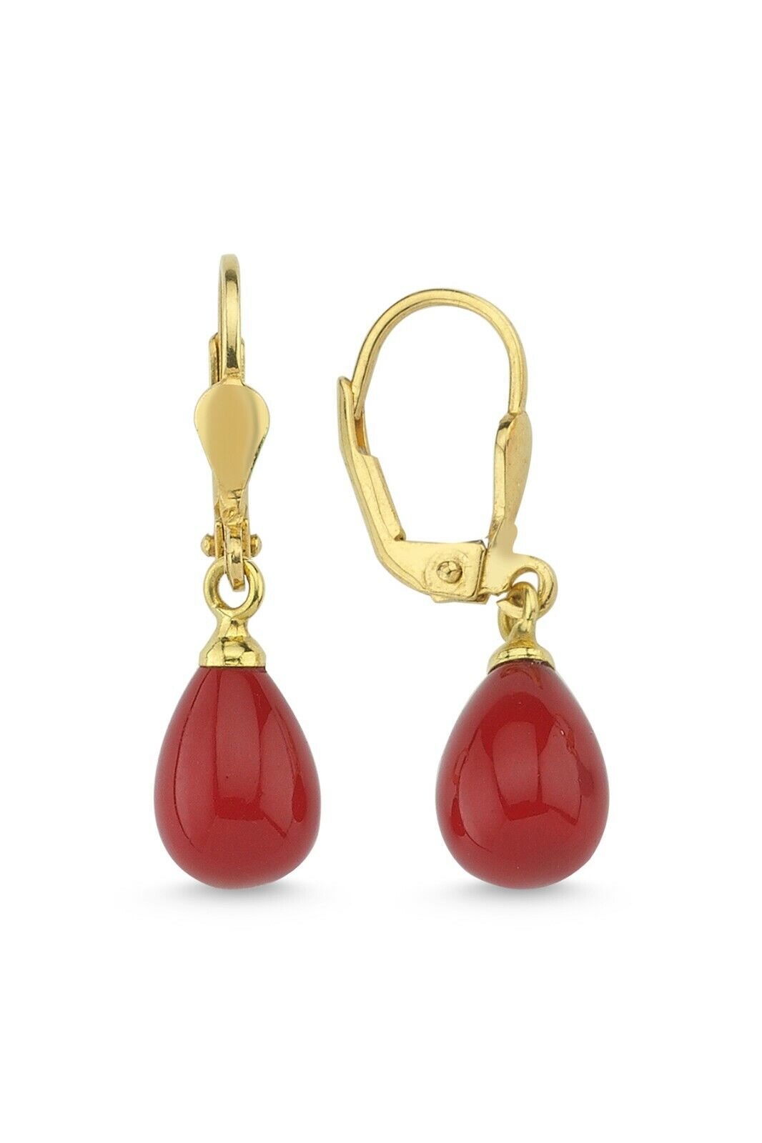 Ohrringe Damen Korallenrote Tropfen Perlen, 14K Goldohrringe, Zertifiziert und Handgefertigt - Ermus Gold