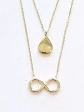 Layering Goldkette 585 Gelbgold - Infinity & Tropfen mit Zirkonia Steinen