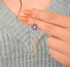 Saphir Stein Narzissen Blumen Halskette aus 925 Sterling Silber ER0583Handgemact