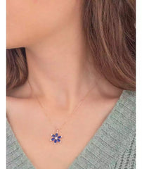 Saphir Stein Narzissen Blumen Halskette aus 925 Sterling Silber ER0583Handgemact