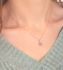 Amethyst Stein Narzisse Blume Halskette aus 925 Sterling Silber ER0616Handgemact