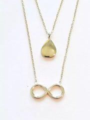 Layering Goldkette 585 Gelbgold - Infinity & Tropfen mit Zirkonia Steinen