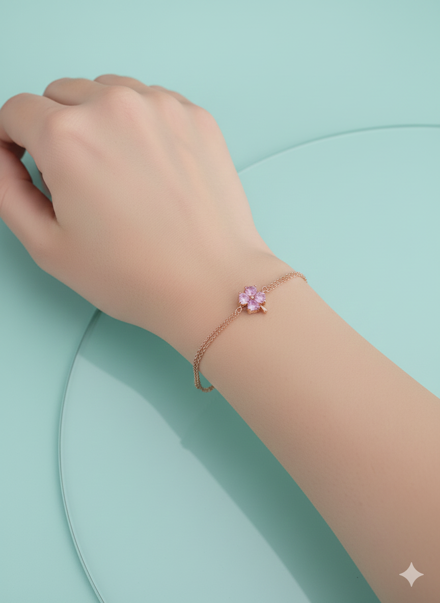 Silberarmband 925 Kleeblatt Armband mit rosa Stein ER0715