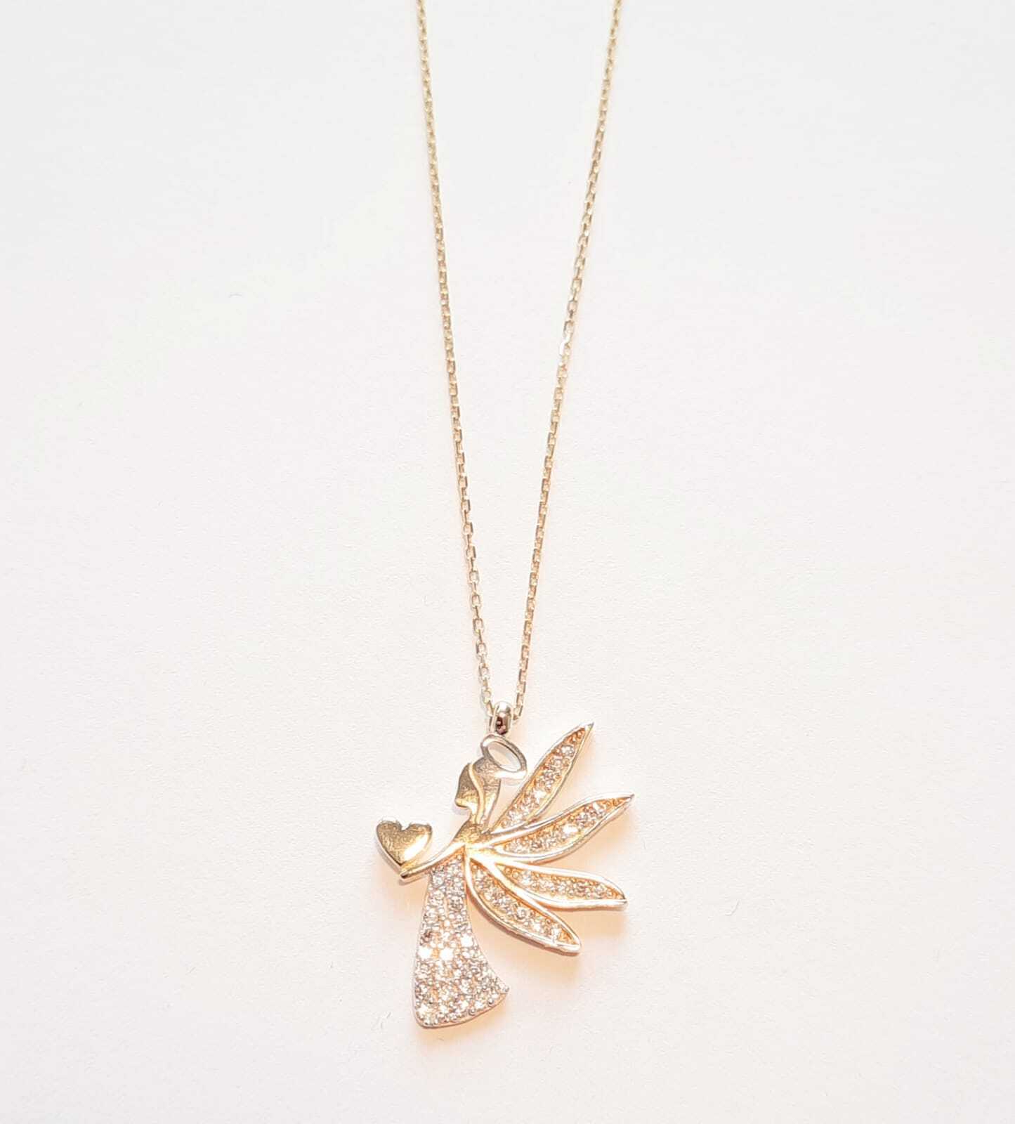 Ermus Gold - Damen Halskette mit Geflügeltem Engel, 14K 585 Gelbgold, Edles Design - Ermus Gold