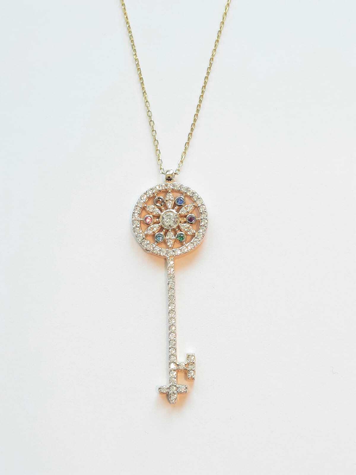 Ermus Gold - Goldene Halskette mit Schiffs Steuerschlüssel, 14K 585 Gelbgold, Zirkon - Ermus Gold