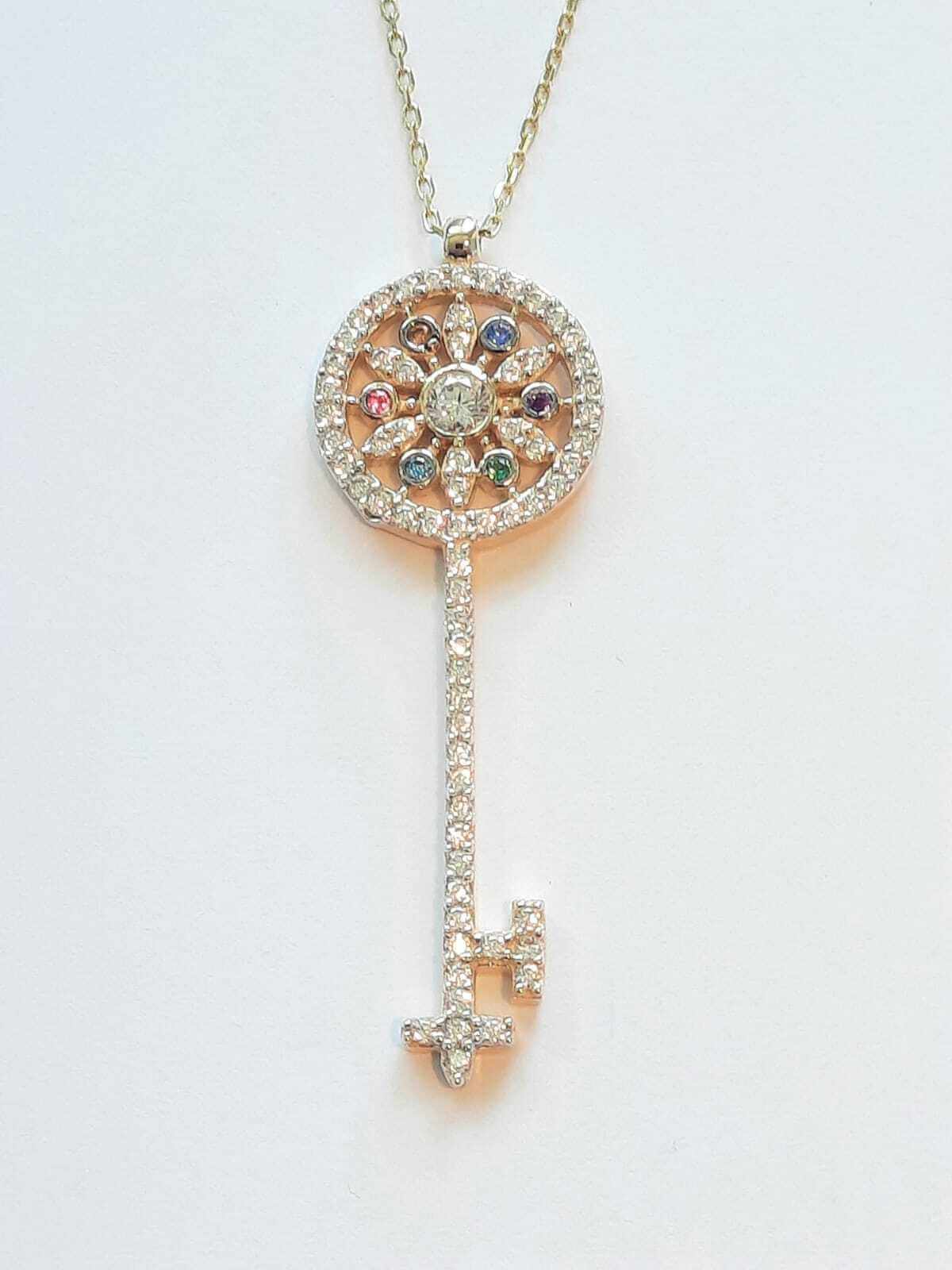 Ermus Gold - Goldene Halskette mit Schiffs Steuerschlüssel, 14K 585 Gelbgold, Zirkon - Ermus Gold