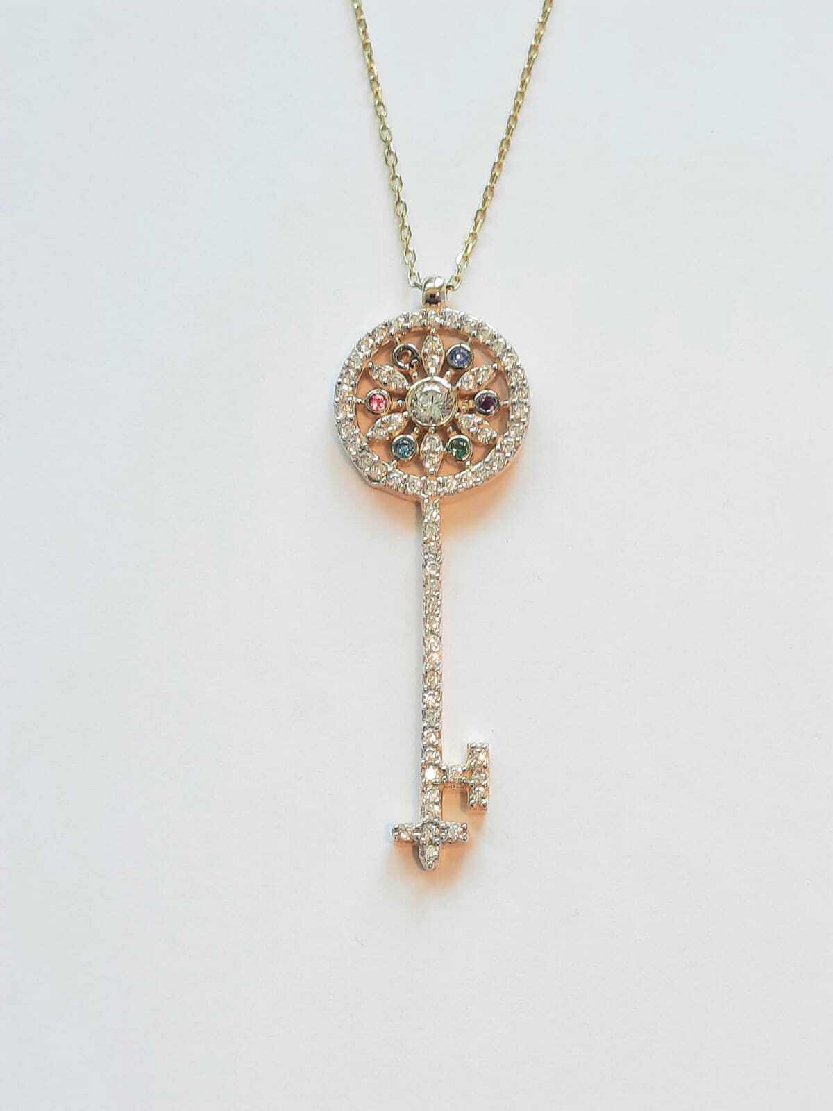 Ermus Gold - Goldene Halskette mit Schiffs Steuerschlüssel, 14K 585 Gelbgold, Zirkon - Ermus Gold