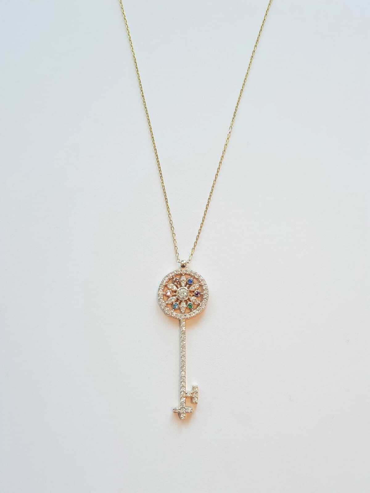 Ermus Gold - Goldene Halskette mit Schiffs Steuerschlüssel, 14K 585 Gelbgold, Zirkon - Ermus Gold